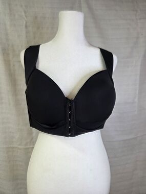 Front-Closure Black Support Bra with Wide Straps